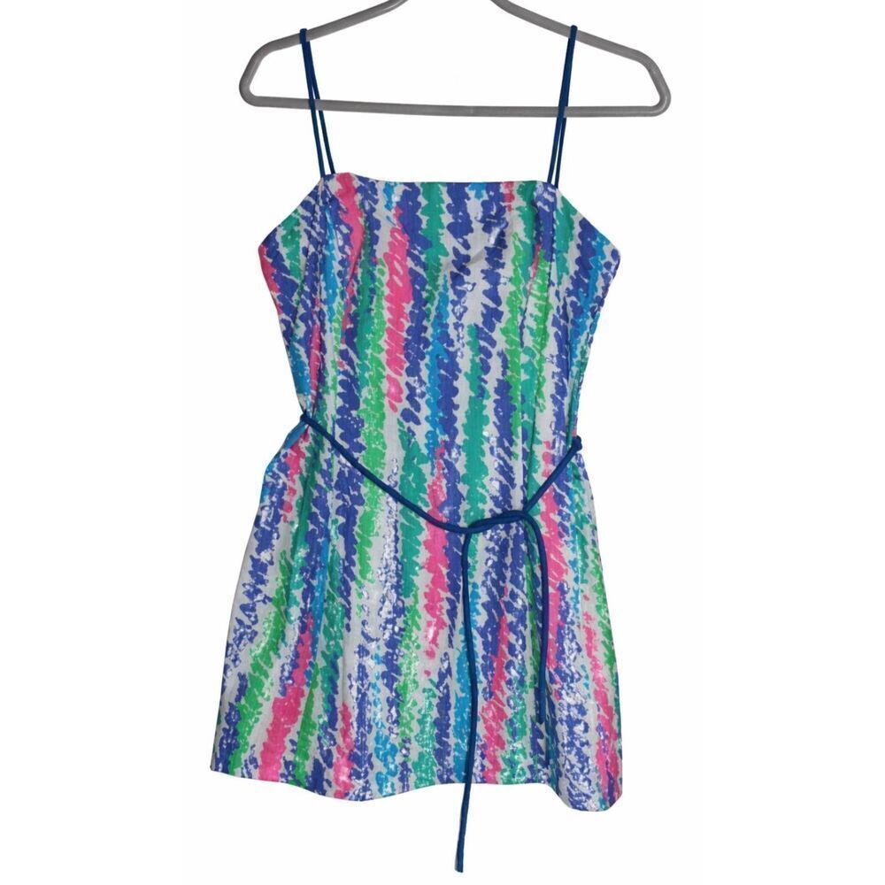 Vintage 70's Seawaves womens medium cotton pink green skater beach boho dress